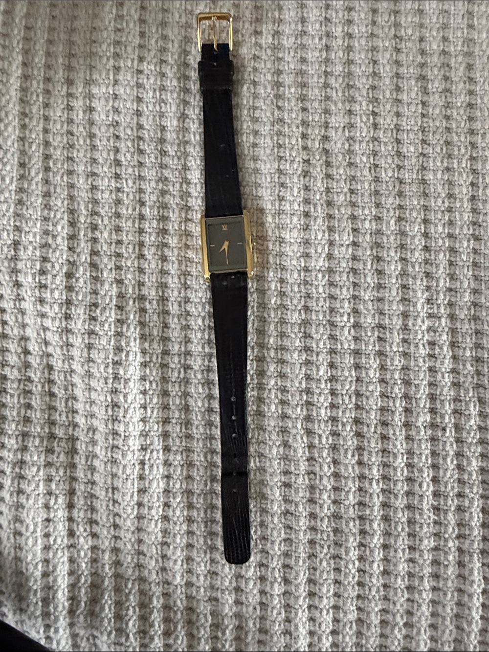 Seiko Gold-Tone Rectangular Watch with Leather Black Strap